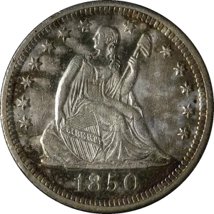 1850 Seated Liberty Silver Dollar PNG Image