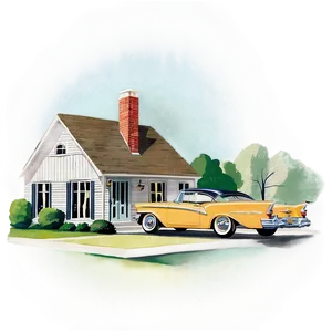 1950s American Suburbia Illustration Png Cem PNG Image