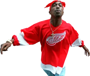 2 Pac Red Hockey Jersey Pose PNG Image