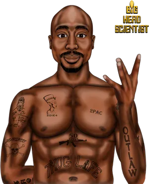 2 Pac Thug Life Tattoo Illustration PNG Image