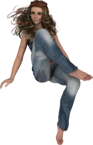 3 D Animated Female Characterin Jeans PNG Image