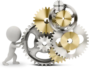 3 D Figure Pushing Gear PNG Image