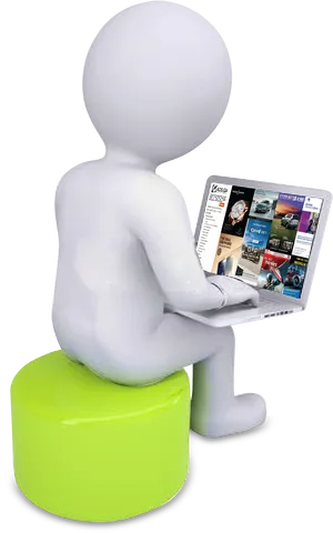 3 D Figure Using Laptop On Stool PNG Image