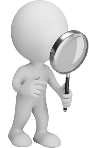 3 D Figure With Magnifying Glass PNG Image