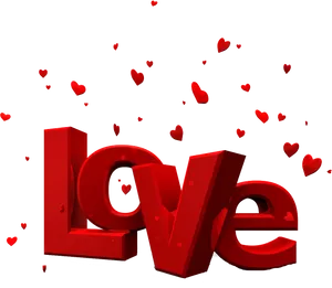 3 D Love Text Hearts Background PNG Image