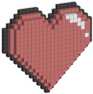 3 D Pixel Heart Graphic PNG Image