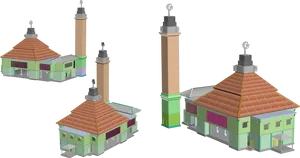 3 D Rendered Masjid Models PNG Image