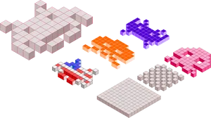 3 D Space Invaders Pixel Art PNG Image