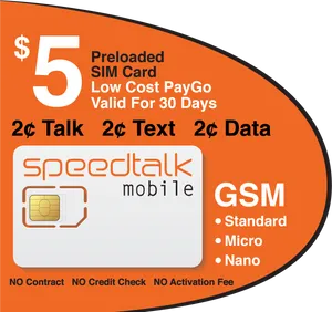 5 Dollar Speed Talk Mobile S I M Card Offer PNG Image