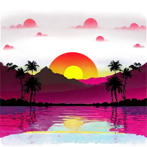 80s Style Sunset Landscape Png Sxp63 PNG Image