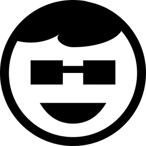 A Black Circle With A Face And Glasses PNG