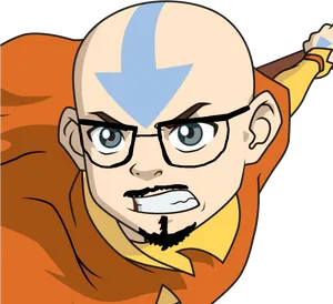 Aang Cartoon Character Glasses Beard PNG Image