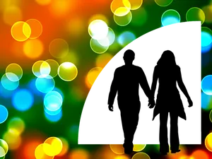 Abstract Colorful Bokeh Background With Silhouette PNG