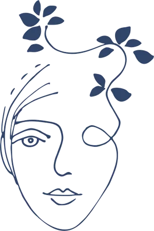 Abstract Facewith Plants Line Art PNG Image