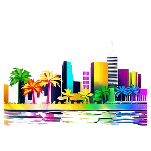 Abstract Miami Skyline Art Png Qnd18 PNG Image