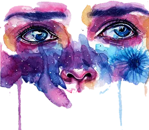 Abstract Watercolor Eyes Sticker PNG Image