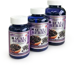 Acai Berry Supplement Bottles PNG Image