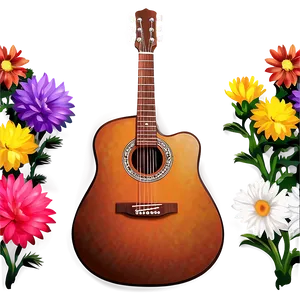 Acoustic Guitar With Flowers Png 06122024 PNG Image