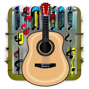 Acoustic Guitar With Music Notes Png Vrw PNG Image