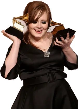 Adele Holding Grammy Awards PNG Image