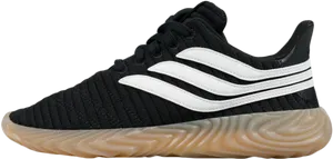 Adidas Black Sneakerwith White Stripesand Tan Sole PNG Image