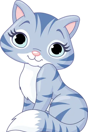 Adorable Blue Striped Cartoon Cat PNG Image