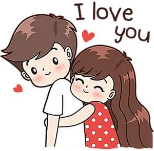 Adorable Cartoon Couple Hugging Love Declaration PNG Image