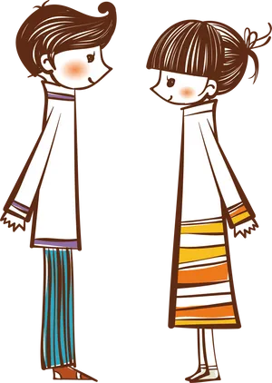 Adorable Cartoon Couple Love PNG Image