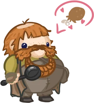 Adorable Cartoon Hobbit Dreamingof Food PNG Image