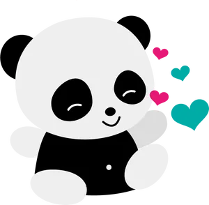 Adorable Cartoon Panda Love Hearts PNG Image