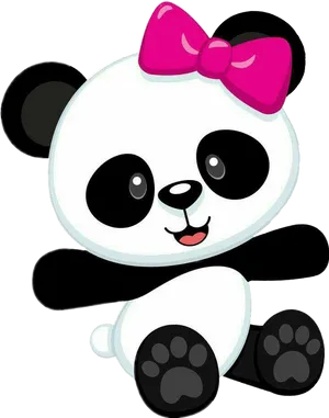 Adorable Cartoon Pandawith Pink Bow PNG Image