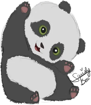 Adorable Green Eyed Panda Illustration PNG Image