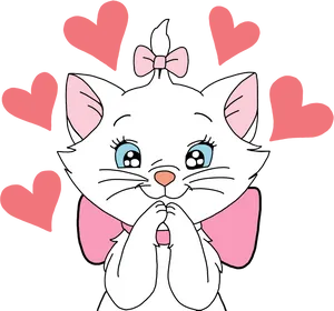 Adorable Marie Cat With Hearts PNG Image