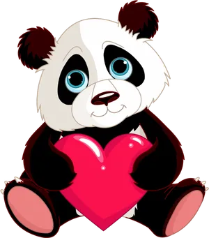 Adorable Panda Holding Heart PNG Image