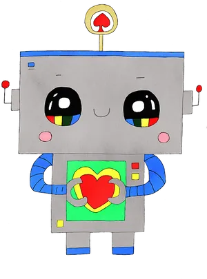 Adorable Robot With Heart PNG