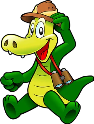 Adventurous Alligator Cartoon Character PNG Image