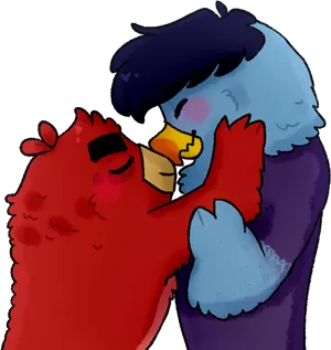 Affectionate Animated Birds Hug PNG Image