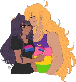 Affectionate Couple Lesbian Pride PNG Image