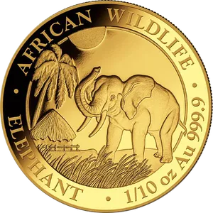 African Wildlife Elephant Gold Coin PNG Image