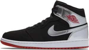 Air Jordan1 Black White Red Sneaker PNG Image