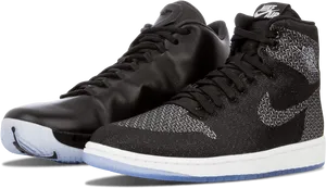 Air Jordan1 Retro High Black White Sneakers PNG Image