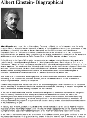 Albert Einstein Biographical Text PNG Image