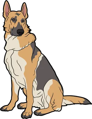 Alert German Shepherd Illustration.png PNG Image