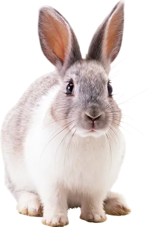 Alert Greyand White Rabbit PNG Image