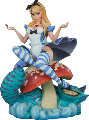 Alice Figurineon Mushroom PNG Image