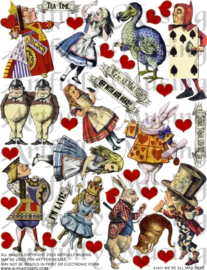 Alice In Wonderland Characters Collage PNG Image