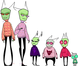 Alien Charactersin Various Outfits PNG Image