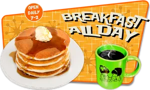 All Day Breakfast Pancakesand Coffee PNG Image