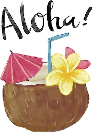 Aloha Tropical Drinkwith Hawaiian Flower PNG Image