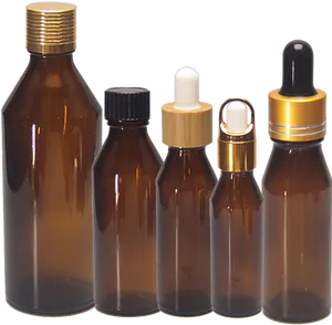 Amber Glass Bottles Variety PNG Image